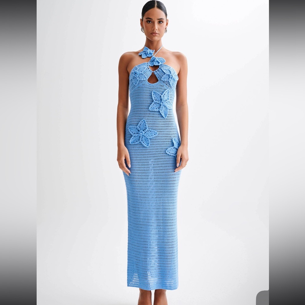 Meshki Floral Crochet Maxi Dress Cornflower Blue